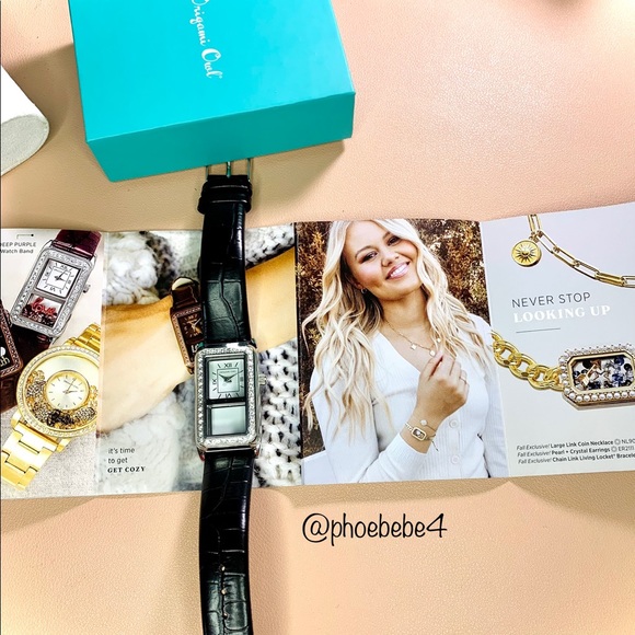 Origami Owl Signature Silver Locket WATCH Crystals Black Croc Leather Stainless - Picture 3 of 13